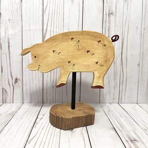 Folk Art Hand Painted Hand Carved Wooden Shabby Chic Farmhouse Pig